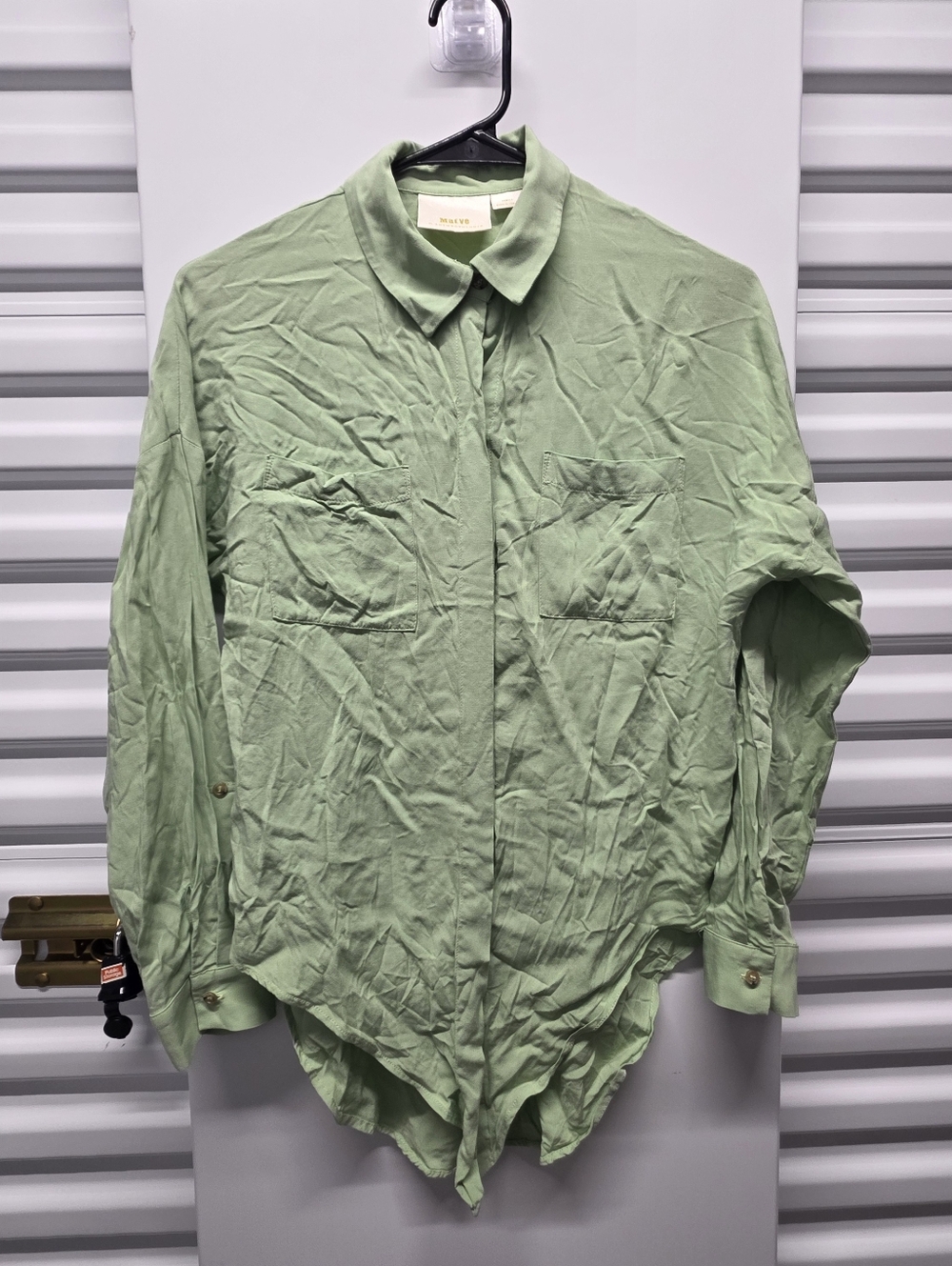 Anthropologie Maeve Green Elevated Button-Down Shirt Smart Casual Boho